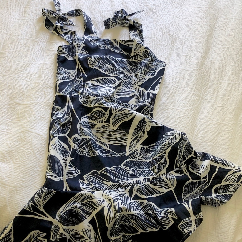 Blue tropical shoulder tie dress